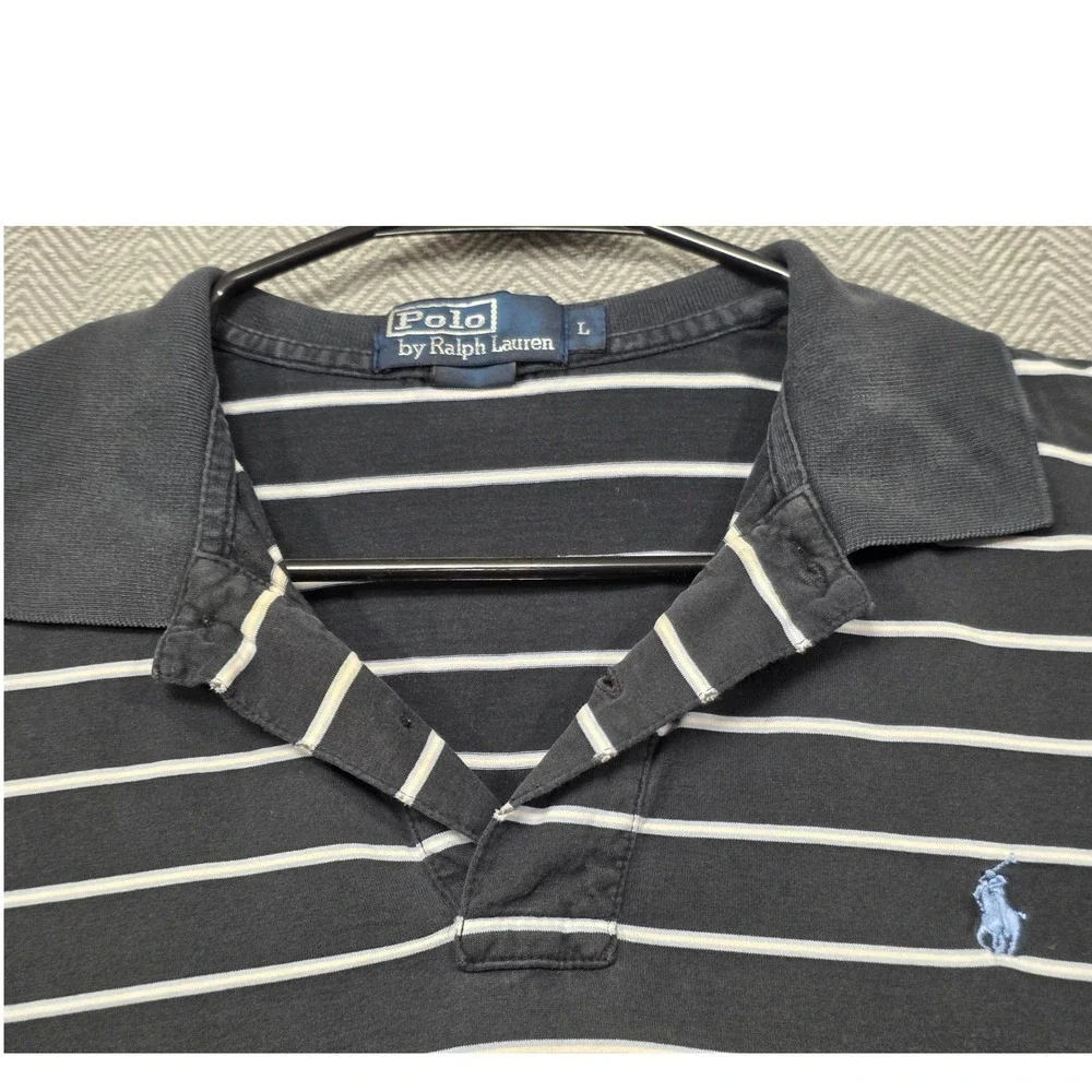 Polo Ralph Lauren Mens Striped Polo Shirt Navy Blue White Size L‎ Short Sleeve